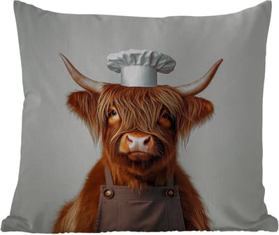 Sierkussen Buiten - Schotse Hooglander - Bruin - Hoorns - Kokskleding - 60x60 cm - Weerbestendig