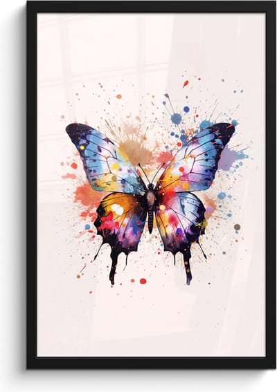 Poster in lijst - Fotolijst 40x60 cm - Posters - Vlinder - Roze - Verf - Kleurrijk - Posterlijst zwart - Kamer decoratie - Wanddecoratie kinderkamer - Muurdecoratie babykamer