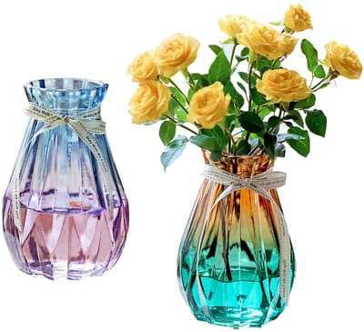 2 stuks glazen vazen voor bloemen, kleine vaas voor tafeldecoratie, vaas, bloemen, moderne stijl, kleurrijke vazen voor bloemen, tafel, tafelstukken, woondecoratie, bruiloft