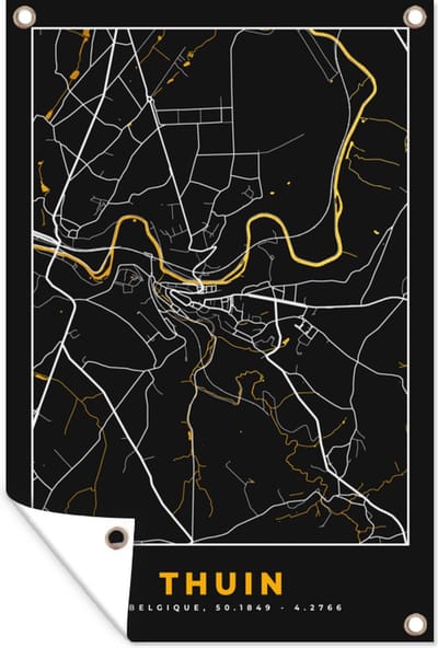 Muurdecoratie Goud - Thuin - Stadskaart - Kaart - Plattegrond - 120x180 cm - Tuinposter - Tuindoek