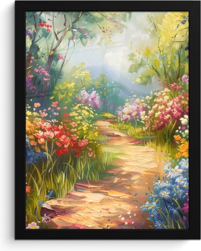 Poster in lijst - Fotolijst 30x40 cm - Posters - Natuur - Landschap - Bloemen - Kleurrijk - Posterlijst zwart - Decoratie - Wanddecoratie woonkamer - Muurdecoratie slaapkamer