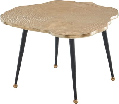 Koffietafel Aluminium Boomschijf 64x64x37 cm Salontafel Metaal Goud | Tafel Woonkamer Rond | Woonkamertafel Modern | Kleine Bijzettafel - WL6.673