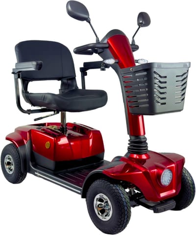 Scootmobiel Elite Max Super - Snelheid tot 12 km/u - Bereik tot 40 km - Standaard stoel - Rood - 4 wielen - Luchtbanden - Inclusief mand, oplader en spiegels - Scootplaza