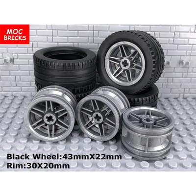 4 pièces/lot Briques MOC Roue Pneu Noir Jante 43mm 30mm 56145 44309 Blocs de Construction Assemblage Jouets Idéal Pour Enfants Poupées gris argent