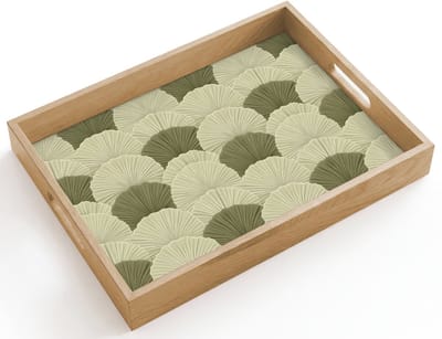 Dienblad hout 40x30 cm - Schootdienblad - Bladeren - Structuur - Groen - Borrelplank rechthoek - Plateau dienbladen