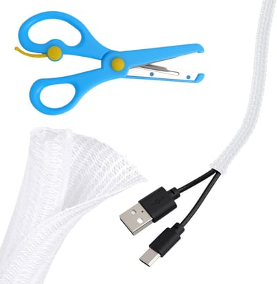 Dailygoods - Kabelslang, 5 meter, wit, 6 mm/10 mm kabelbeschermslang, verbergen, kabelgoot, flexibele weefselslang, zelfsluitend voor bureau, tv, computer, kabelbescherming