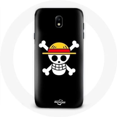 Samsung Galaxy J3 2017 hoesje One Piece Manga Skull Zwarte Achtergrond zwart