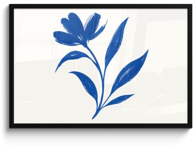 Poster in lijst - Fotolijst 90x60 cm - Posters - Bloem - Blaadjes - Minimalistisch - Blauw - Posterlijst zwart - Decoratie - Wanddecoratie woonkamer - Muurdecoratie slaapkamer