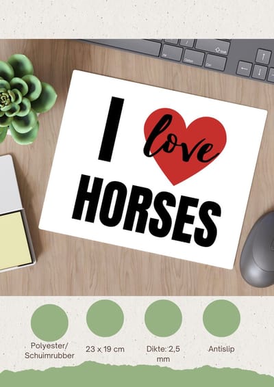 Akyol - i love horses Muismat - Paarden - paarden liefhebbers - verjaardagscadeau - kado - gift - 23 bij 19 cm