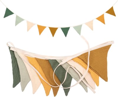 Wimpelketting voor de kinderkamer - wimpelketting van mousselinekatoen voor kinderkamerdecoratie om op te hangen - huisbeddecoratie voor meisjes en jongens, wanddecoratie cadeau, babykamerdecoratie (1 STUK Morandi Green)