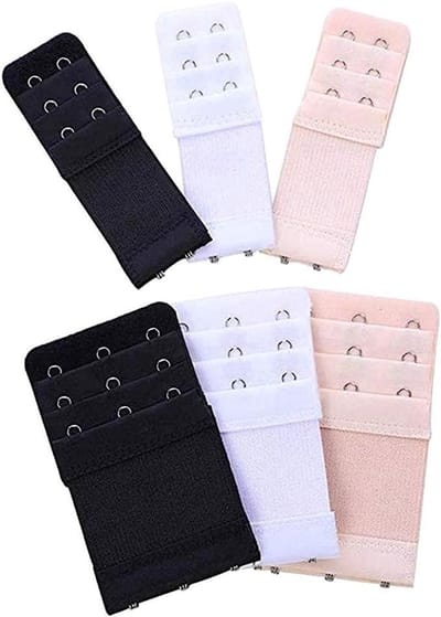 Set van 6 beha-verlengingen met comfortabel elastiek voor dames - Beha-extender met 3 rijen x 3 haken en 3 rijen x 2 haken in 3 kleuren