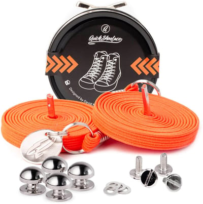 Quick shoelaces - Met één hand veters strikken - NEON Orange - Schoenveter met fixatie rond - Neon Oranje