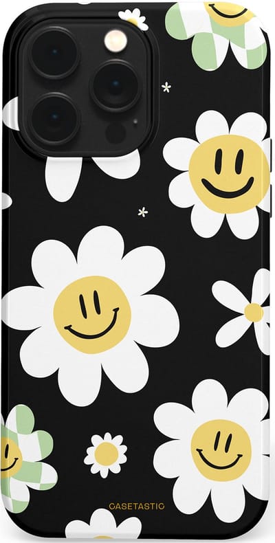 Casetastic hoesje geschikt voor Apple iPhone 14 Pro Max - MagSafe - Dubbellaagse bescherming - Vrolijke Madeliefjes - Fashion Case - Zwart Wit Grijs Goud