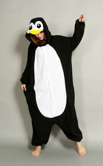 KIMU® Onesie Zwarte Pinguin Pak - Maat XS-S of 152-158 - Pinguinpak Kostuum Zwart Wit Vogel - Zacht Fleece Huispak Jumpsuit Pyjama Dames Heren Festival