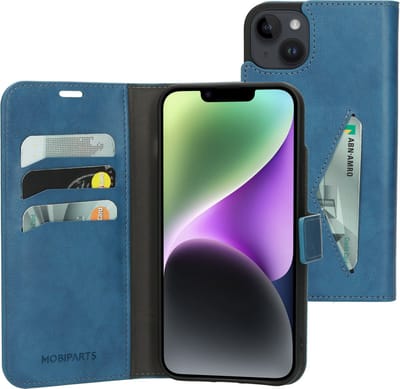 Mobiparts hoesje geschikt voor Apple iPhone 14 Plus - Wallet/Boekhoesje - Eco Leer - Magneet Sluiting - Opberg vakken - Blauw