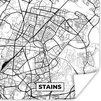 Poster Stains - Plattegrond - Kaart - Frankrijk - Stadskaart - Zwart wit - 100x100 cm XXL