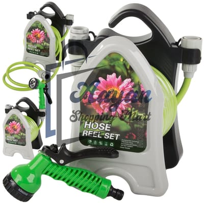 Tuinslang 10 meter met standaard - Inclusief 7-in-1 spuitpistool - Compacte, lichtgewicht en weerbestendige hogedruk tuinslanghaspel - Tuinslang Gardena - Tuinslangkoppelingen - groente - 65304