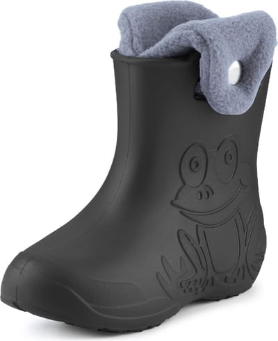 Ladeheid LA-CA-FrogButton Kinder Regenlaarzen - Rubber - met Binnenschoen - EVA - Wasbare Binnenschoen – Koolstof/Grijs -22/23