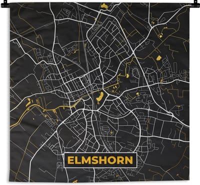 Wandkleed - Wanddoek - Elmshorn – Stadskaart – Gold – Plattegrond – Stadskaart – Kaart - Duitsland - 180x180 cm - Wandtapijt