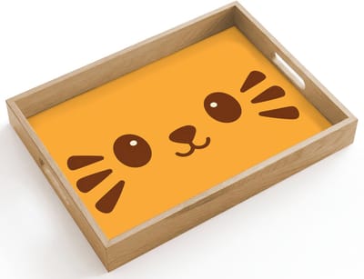 Dienblad hout 40x30 cm - Schootdienblad - Kat - Simplistisch - Oranje - Vrolijk - Borrelplank rechthoek - Plateau dienbladen