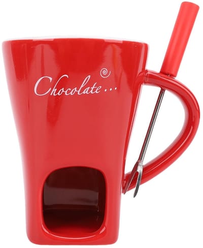 Dailygoody - Fondue Mok - Keramische Chocolade Smeltmok - Rood - Vork voor Kaas en Boter - Ideaal voor Feestjes - Geschikt voor Gezelligheid - Rood