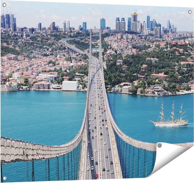 Gards Tuinposter Istanbul Bosporus Brug vanaf Boven - 100x80 cm - Tuindoek - Tuindecoratie - Wanddecoratie buiten - Tuinschilderij
