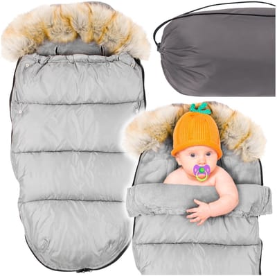 Grijze voetenzak kinderwagen - bont - tas - hoes - 90x45 cm