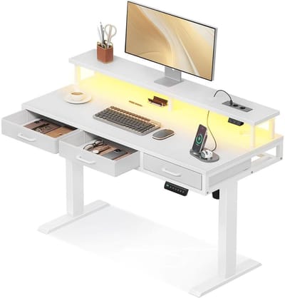 Zit Sta Bureau Elektrisch - Verstelbaar Hoekbureau - Game Bureau - Wit