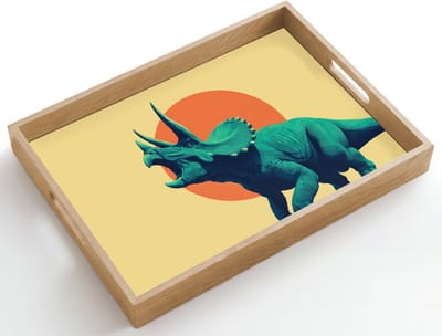 Dienblad hout 50x35 cm - Schootdienblad - Triceratops - Cirkel - Oranje - Hoorns - Borrelplank rechthoek - Plateau dienbladen
