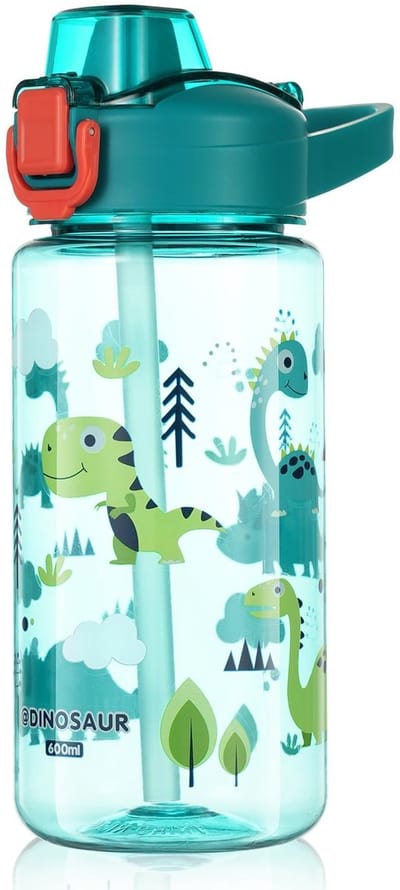 Store_8 - Kinderwaterfles - Lekvrij - Sportwaterfles - 600 ml - BPA-vrij - Cartoonpatroon - Geschikt voor school en picknick - Uniseks