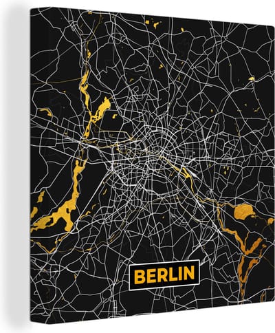 Canvas Schilderij Berlijn - Duitsland - Plattegrond - Kaart - Stadskaart - Goud - 20x20 cm - Wanddecoratie
