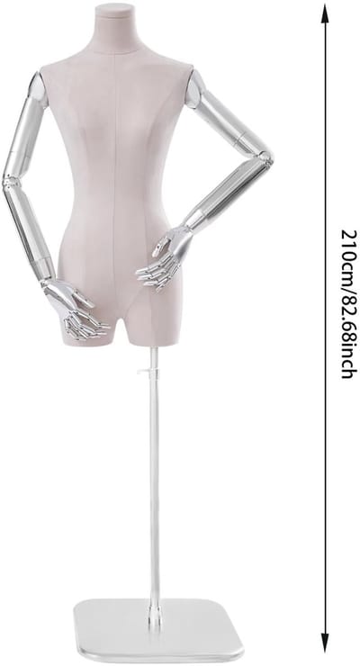 Kledingpop / vrouwelijke lichaamsmannequin zonder hoofd – Voor winkels, etalages en tentoonstellingen – Met armen en verstelbare hoogte – Zwart/wit/beige – Kunststof/vezel (etalagemodel)