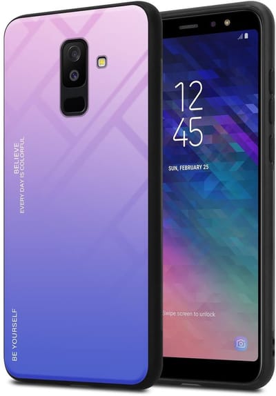 Cadorabo Hoesje geschikt voor Samsung Galaxy A6 PLUS 2018 in ROZE - BLAUW - Tweekleurige beschermhoes van TPU-silicone Case Cover en achterzijde van gehard glas
