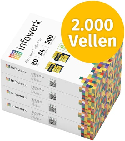 NIEUW: Infowerk Printerpapier Kopieerpapier 2000 Vel 4 x 500 A4 Premium Extra Wit CIE 160 Testwinnaar PEFC-gecertificeerd