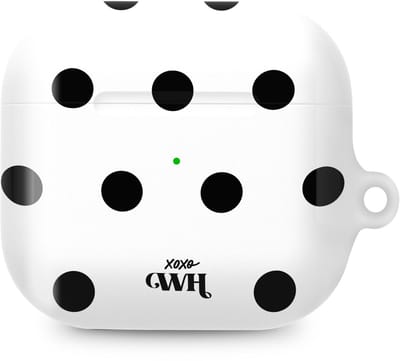 xoxo Wildhearts hoesje geschikt voor AirPods 3 - Polka Dots (Wit) - Ook als telefoonhoesje verkrijgbaar - schokbestendige case - koptelefoonhoesje - Beschermhoes met stippenpatroon - Wit met zwart stippen