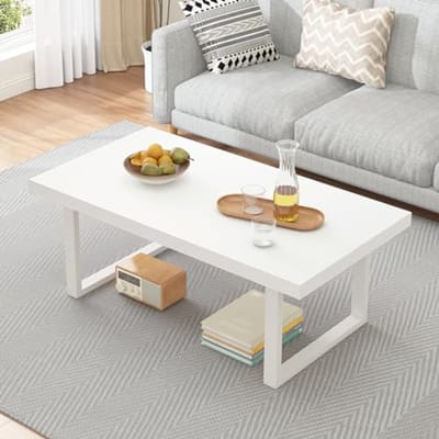 Moderne minimalistische salontafel van hout en metaal - industriële rechthoekige tafel voor woonkamer en kantoor