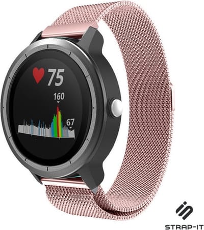 Strap-it Luxe Milanese bandje - geschikt voor Garmin Vivoactive 3 / Vivoactive 5 / Venu / Venu SQ / Vivomove HR / Forerunner 245 / 570 - 42mm / 645 - roze