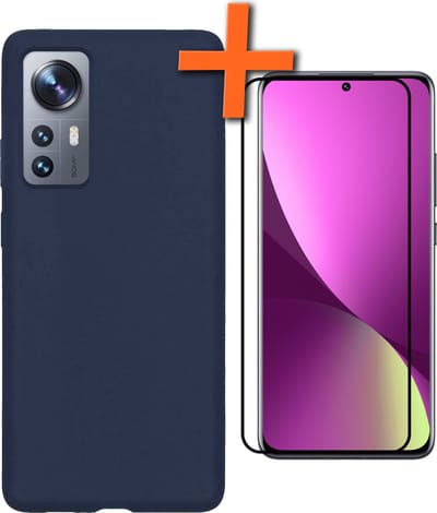 Hoes - Met Screenprotector - Geschikt voor Xiaomi 12 Pro - Sterk & Shockproof - Back Cover - Siliconen Case - Telefoon Hoes - Donkerblauw