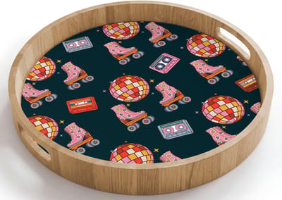 Dienblad rond 40x40 cm - Schootdienblad hout - Rolschaatsen - Patroon - Disco - Borrelplank rechthoek - Plateau houten dienbladen