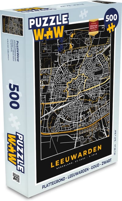 Puzzel Plattegrond - Leeuwarden - Goud - Zwart - Legpuzzel - Puzzel 500 stukjes - Stadskaart