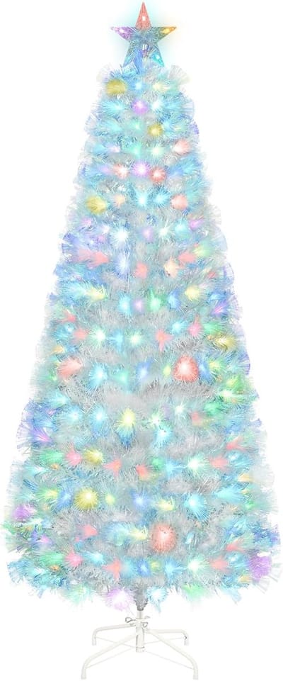 Uten Glasvezel Smalle Kerstboom - kunstkerstboom met verlichting - Zeven kleuren glasvezel verlichting - 129 multi lampen - H120 x Ø60 cm - 125 Takken - Wit