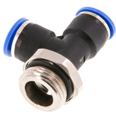 10mm x G1/2'' rechte hoek T-stuk Messing/PA 66 Insteekfitting Buitendraad Draaibaar NBR