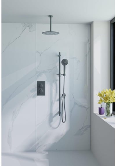 FugaFlow Eccelente Sobrado Badkamer Inbouw Regendoucheset - thermostatisch - plafondarm -glijstang - 25cm hoofddouche -handdouche rond - gunmetal PVD