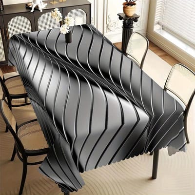 Moderne Zwarte Geometrische Gestreepte Tafelkleed, Golvende Rand, Waterdicht Vlekbestendig, voor Eetkamer, Keuken & Woondecoratie 90x140cm gray