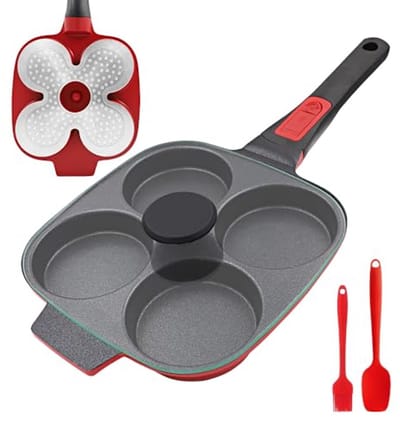Inductie Omeletpan met Afneembaar Handvat en Deksel - 4-Gats Anti-aanbak Pannenkoekenpan