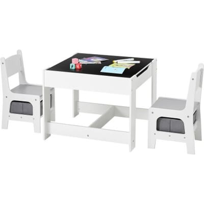 VEVOR Kindertafel met 2 stoelen en stoffen opbergbox onder de stoelen, knutseltafelset voor lezen, leren, tekenen en schrijven, kinderzitset voor kinderdagverblijf, knutseltafel, speeltafel, bureau