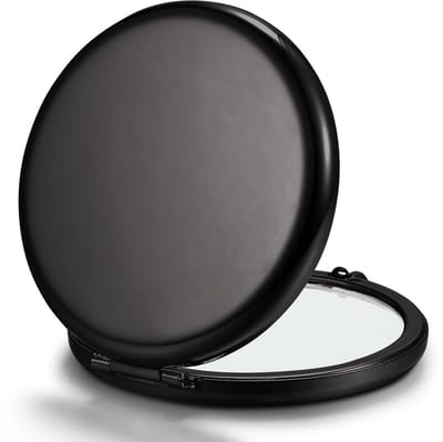 Make-upspiegel - Dubbelzijdig, 1x/2x vergroting -zak make-upspiegel- Metaal, Draagbaar - Perfect voor make-up, reizen, bijwerken - Dames, tieners - Roségoud - zwart - 1 artikel
