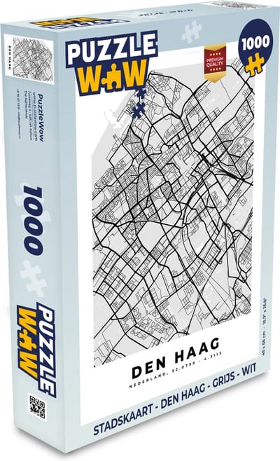 Puzzel Stadskaart - Den Haag - Grijs - Wit - Legpuzzel - Puzzel 1000 stukjes volwassenen - Plattegrond