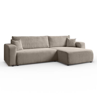 Hoekbank Sofia L-vormige, 277 x 143 cm met Slaapfunctie en Opbergbak, Bank, Corduroy, Slaapbank, Universele Bank, Beige