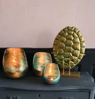 Glass Green/Gold Eggshell 19*19*23cm